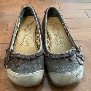 Brown tweed and suede flats